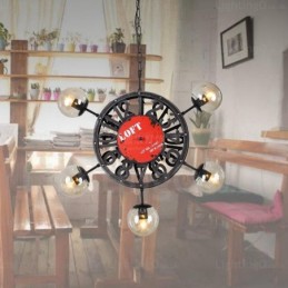 Suspension rétro vintage à 5 lumières avec abat-jour en verre