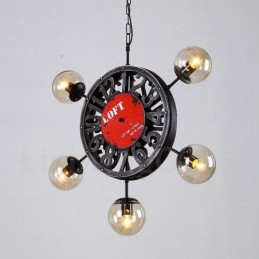 Suspension rétro vintage à 5 lumières avec abat-jour en verre