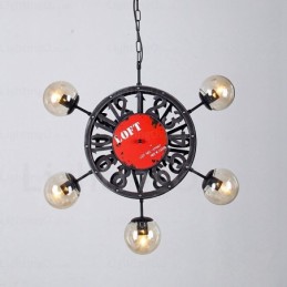 Suspension rétro vintage à 5 lumières avec abat-jour en verre