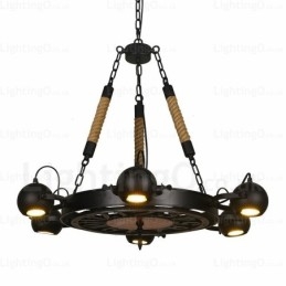 Suspension rétro vintage à 6 lampes avec abat-jour en acier inoxydable
