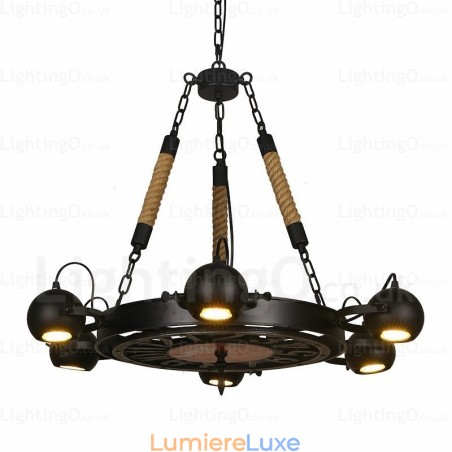 Suspension rétro vintage à 6 lampes avec abat-jour en acier inoxydable Suspension rétro vintage à 6 lampes avec abat-jour en acier inoxydable