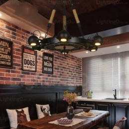 Suspension rétro vintage à 6 lampes avec abat-jour en acier inoxydable