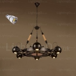 Suspension rétro vintage à 6 lampes avec abat-jour en acier inoxydable