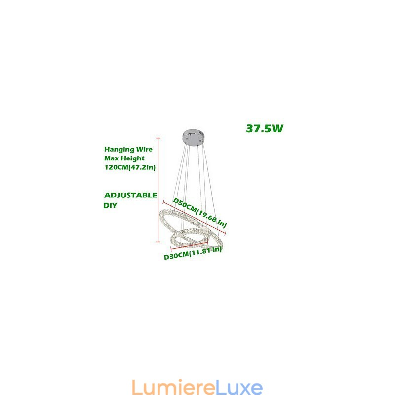 Suspension en cristal K9 moderne à 2 anneaux et 3 côtés, luminaire d'intérieur