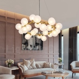 Suspension nordique à 25 lampes avec abat-jour en verre