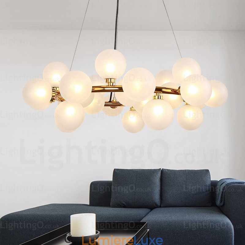 Suspension nordique à 25 lampes avec abat-jour en verre