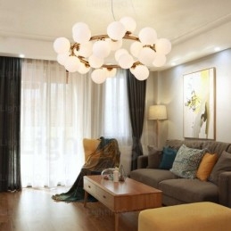 Suspension nordique à 25 lampes avec abat-jour en verre