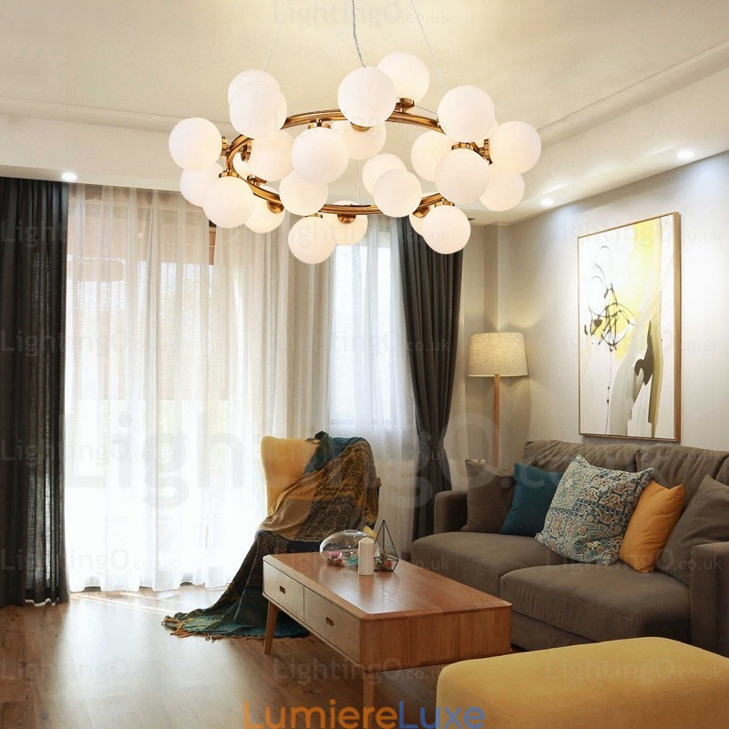 Suspension nordique à 25 lampes avec abat-jour en verre