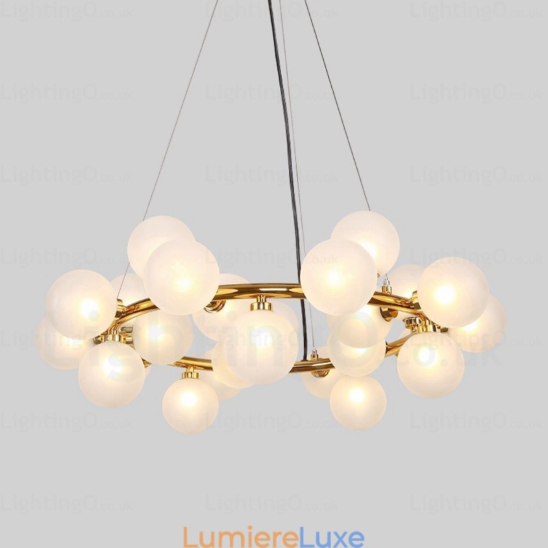 Suspension nordique à 25 lampes avec abat-jour en verre