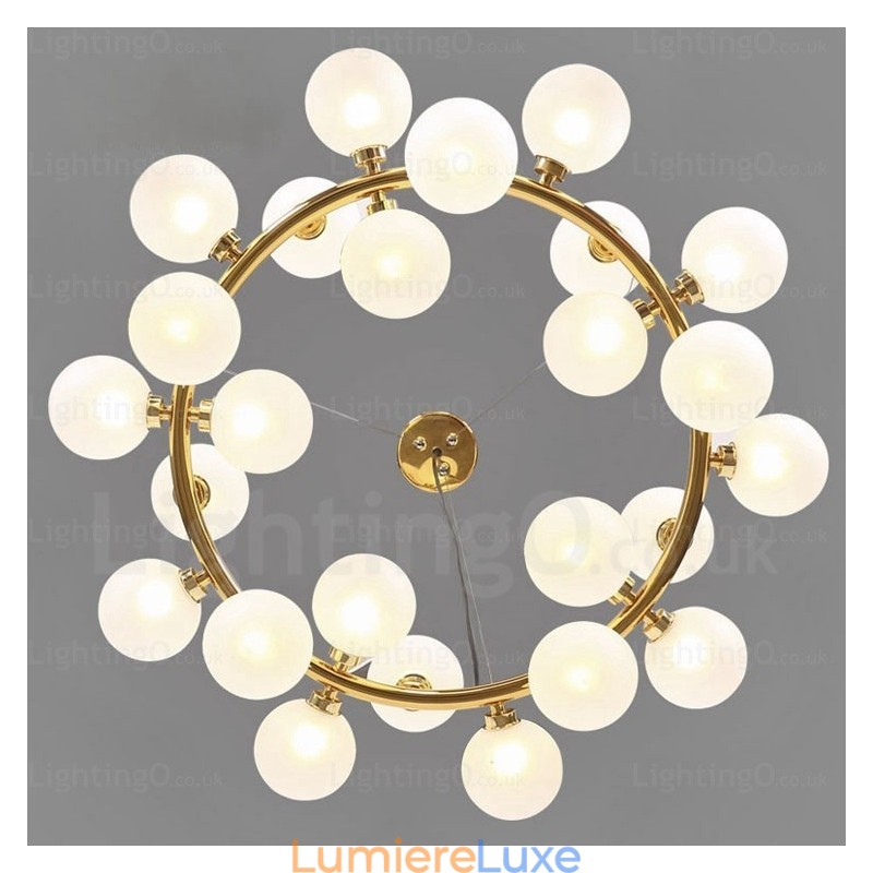Suspension nordique à 25 lampes avec abat-jour en verre
