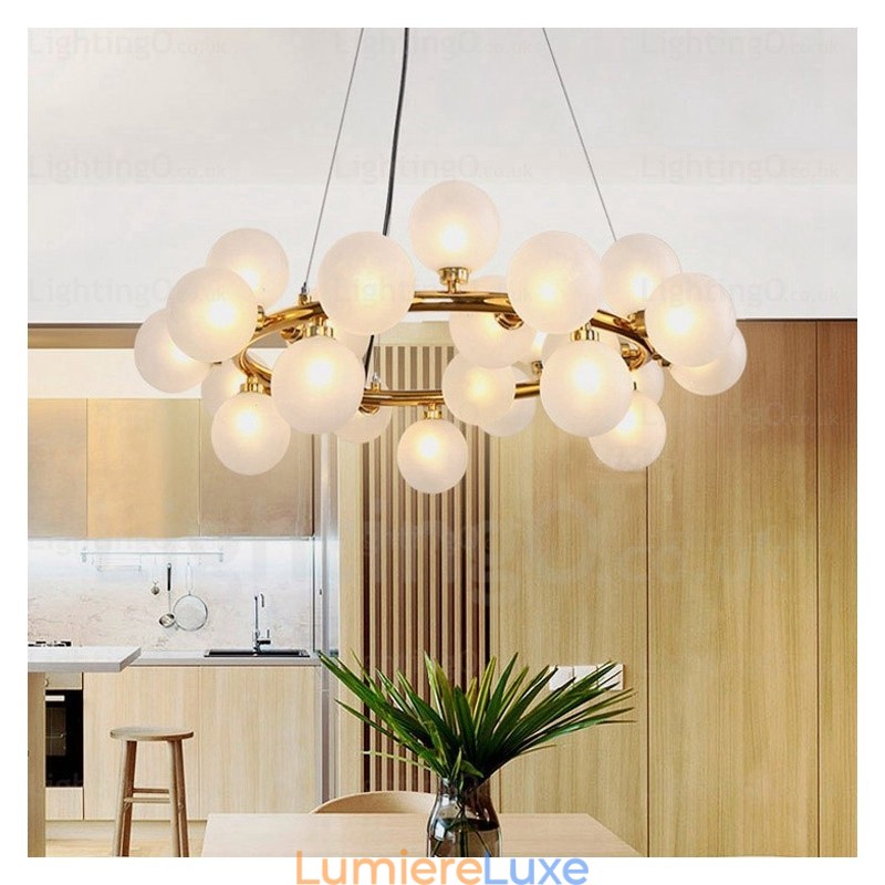 Suspension nordique à 25 lampes avec abat-jour en verre