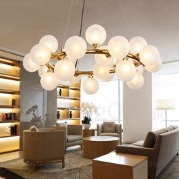 Suspension nordique à 25 lampes avec abat-jour en verre