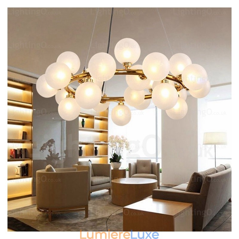 Suspension nordique à 25 lampes avec abat-jour en verre