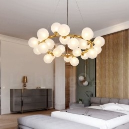 Suspension nordique à 25 lampes avec abat-jour en verre