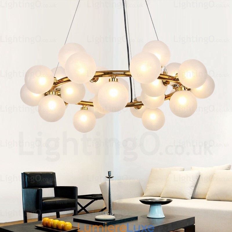 Suspension nordique à 25 lampes avec abat-jour en verre