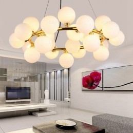 Suspension nordique à 25 lampes avec abat-jour en verre