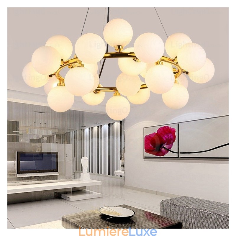Suspension nordique à 25 lampes avec abat-jour en verre