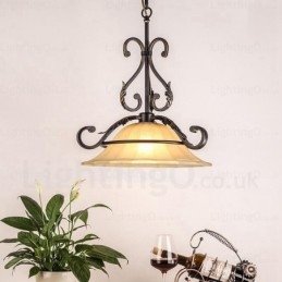 Suspension rustique à 1 lumière avec abat-jour en verre