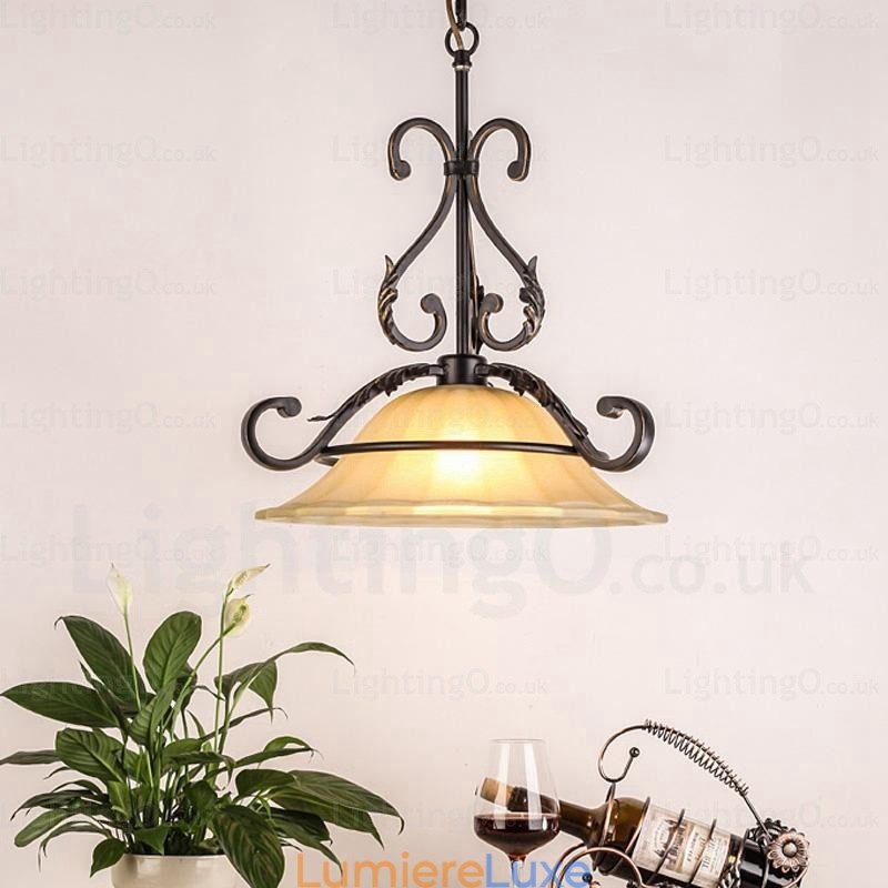 Suspension rustique à 1 lumière avec abat-jour en verre