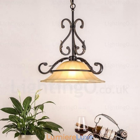 Suspension rustique à 1 lumière avec abat-jour en verre Suspension rustique à 1 lumière avec abat-jour en verre