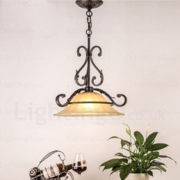 Suspension rustique à 1 lumière avec abat-jour en verre