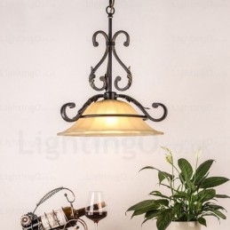Suspension rustique à 1 lumière avec abat-jour en verre