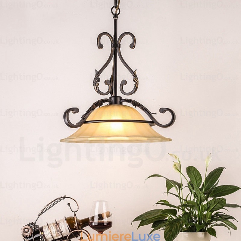 Suspension rustique à 1 lumière avec abat-jour en verre