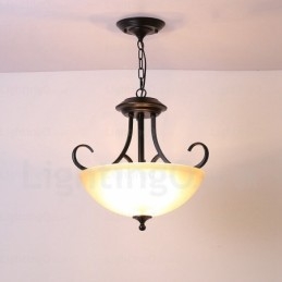 Suspension rustique à 3 lumières avec abat-jour en verre