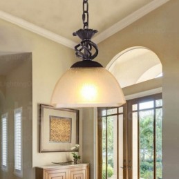 Suspension rustique à 1 lumière avec abat-jour en verre