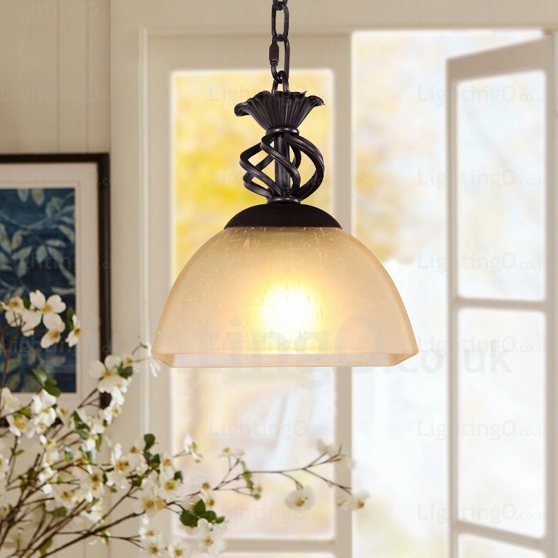 Suspension rustique à 1 lumière avec abat-jour en verre
