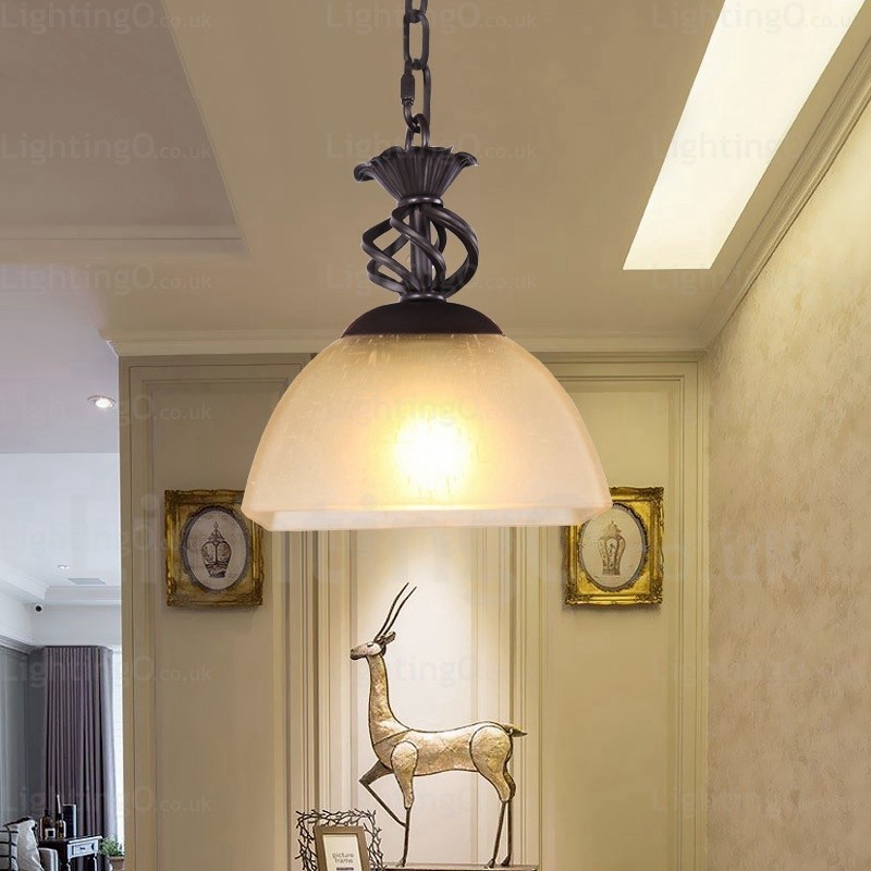 Suspension rustique à 1 lumière avec abat-jour en verre