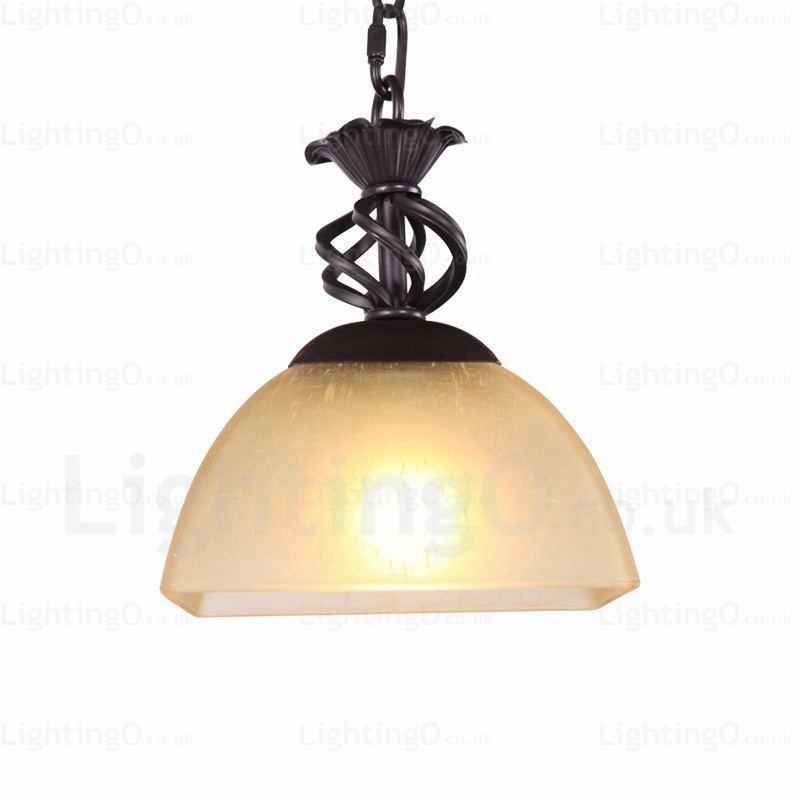 Suspension rustique à 1 lumière avec abat-jour en verre