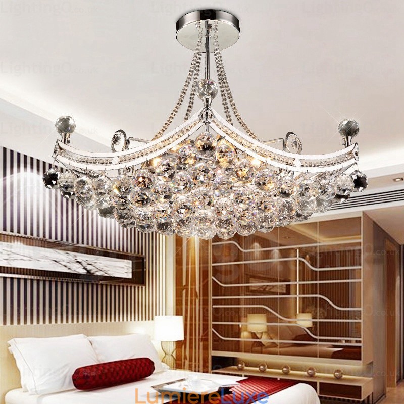 Suspension contemporaine moderne à 5 lumières avec abat-jour en cristal