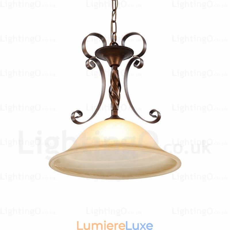 Suspension rustique à 1 lumière avec abat-jour en verre