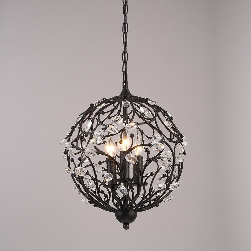 Suspension globe en cristal rétro vintage à 3 lumières