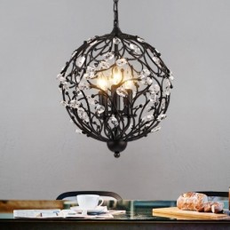 Suspension globe en cristal rétro vintage à 3 lumières
