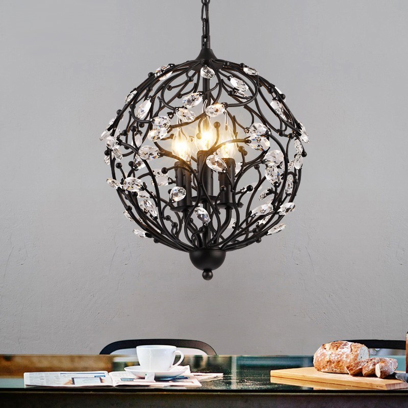 Suspension globe en cristal rétro vintage à 3 lumières