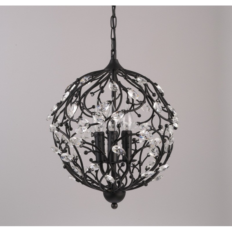 Suspension globe en cristal rétro vintage à 3 lumières