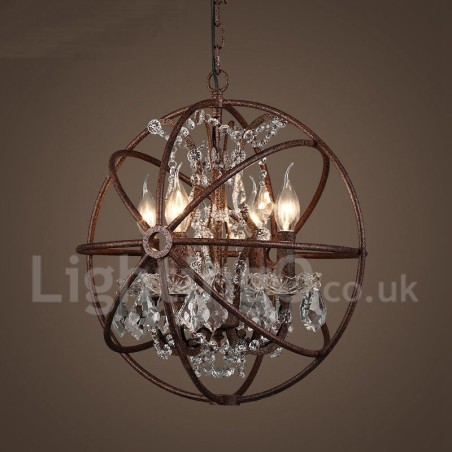 Lustre vintage en métal peint à 4 lumières, diamètre 40 cm, globe en cristal, couleur rouille Lustre vintage en métal peint à 4 lumières, diamètre 40 cm, globe en cristal, couleur rouille