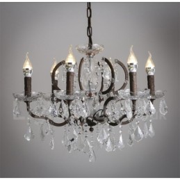 Lustre vintage en métal peint et cristal, 6 lumières, diamètre 60 cm, couleur fer rouillé