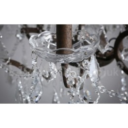 Lustre vintage en métal peint et cristal, 6 lumières, diamètre 60 cm, couleur fer rouillé