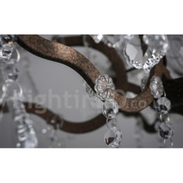 Lustre vintage en métal peint et cristal, 6 lumières, diamètre 60 cm, couleur fer rouillé