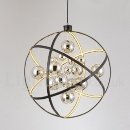 Lustre globe vintage de 50 cm de diamètre et 80 cm de couleur rouille.