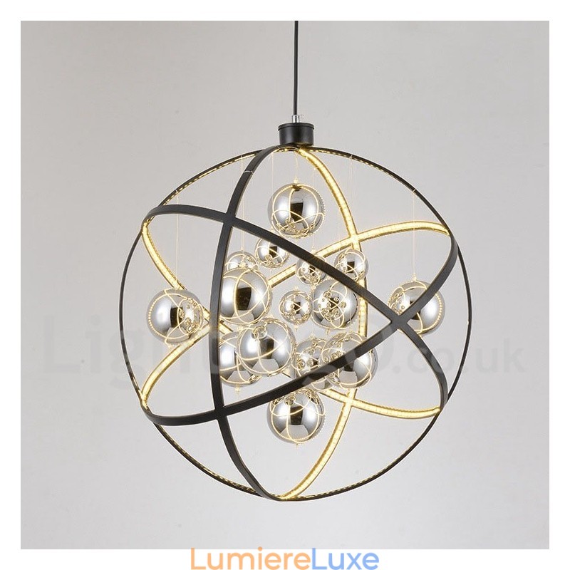 Lustre globe vintage de 50 cm de diamètre et 80 cm de couleur rouille.