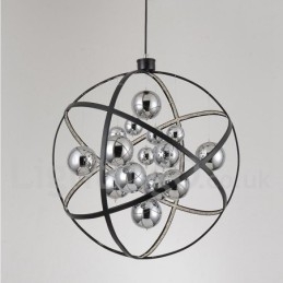 Lustre globe vintage de 50 cm de diamètre et 80 cm de couleur rouille.