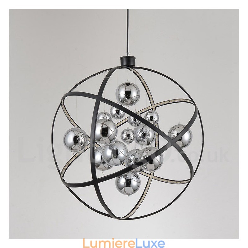 Lustre globe vintage de 50 cm de diamètre et 80 cm de couleur rouille.