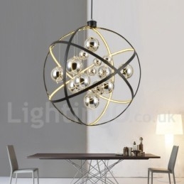 Lustre globe vintage de 50 cm de diamètre et 80 cm de couleur rouille.