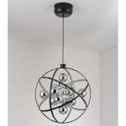 Lustre globe vintage de 50 cm de diamètre et 80 cm de couleur rouille.
