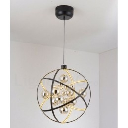 Lustre globe vintage de 50 cm de diamètre et 80 cm de couleur rouille.
