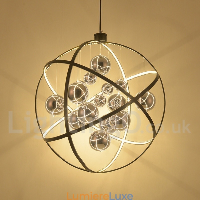 Lustre globe vintage de 50 cm de diamètre et 80 cm de couleur rouille.